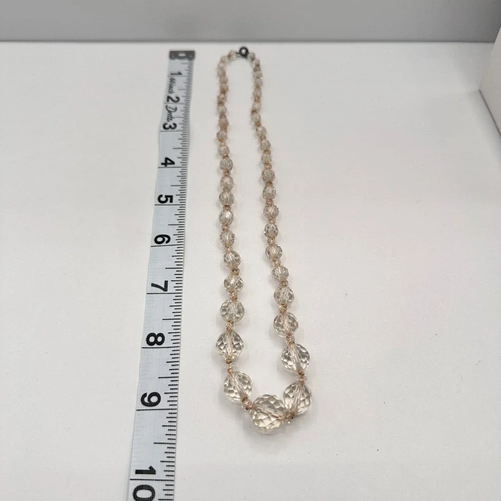 Vintage 90s Clear Faceted Crystal Beaded Necklace Women's Classic Jewelry‎ Retro